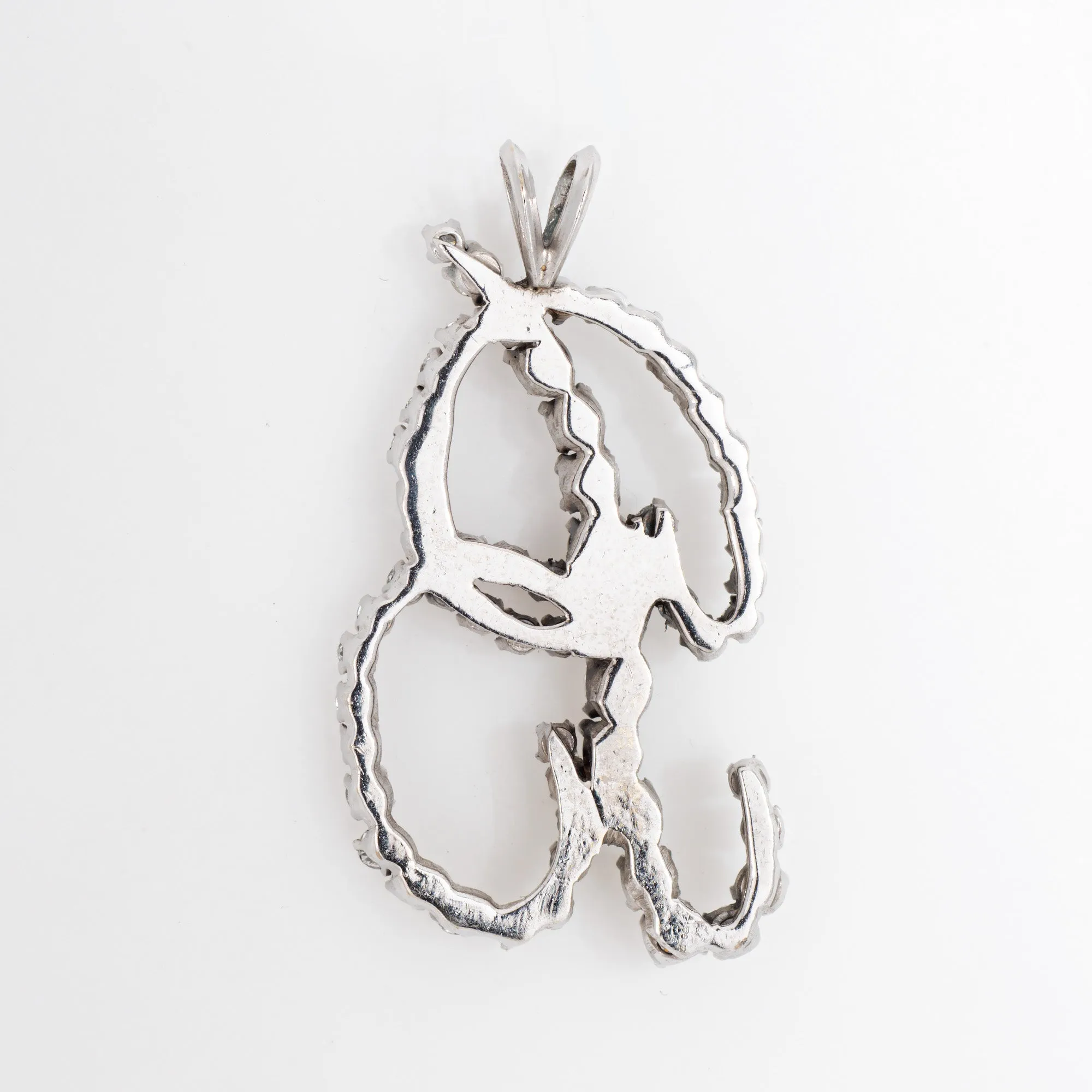 1.50ct Diamond Letter B Pendant Vintage 14k White Gold Cursive Script Jewelry