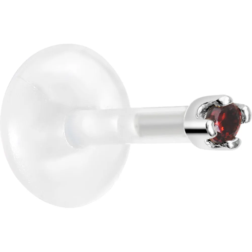 16 Gauge 1/4 14KT White Gold January 1.5mm CZ Bioplast Push in Cartilage Earring