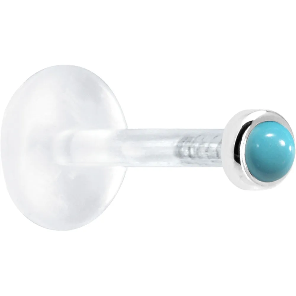 16 Gauge 5/16 Solid 14KT White Gold 2mm Genuine Turquoise Bioplast Tragus Earring Stud