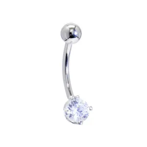 16 Gauge Solid 14KT White Gold Cubic Zirconia PRIME SOLITAIRE Belly Ring
