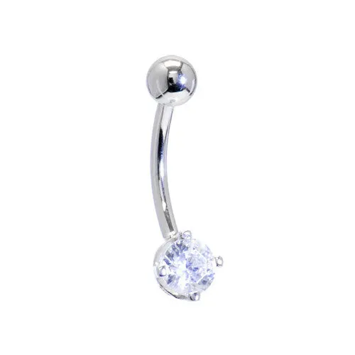 16 Gauge Solid 14KT White Gold Cubic Zirconia PRIME SOLITAIRE Belly Ring