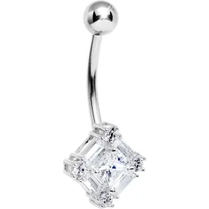 16 Gauge Solid 14kt White Gold Cubic Zirconia Surround Belly Ring