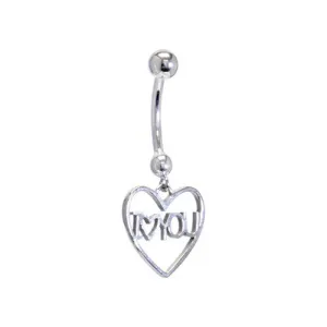 16 Gauge Solid 14KT White Gold I LOVE YOU HEART Belly Ring