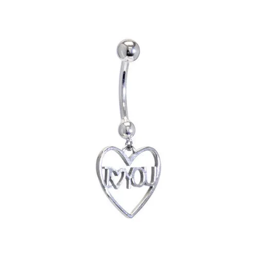 16 Gauge Solid 14KT White Gold I LOVE YOU HEART Belly Ring