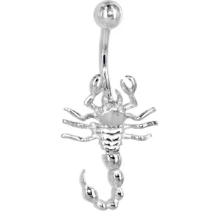 16 Gauge Solid 14KT White Gold SCORPION Belly Ring