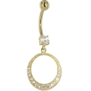 16 Gauge Solid 14KT Yellow Gold Cubic Zirconia EXOTIC CIRCULAR Dangle Belly Ring