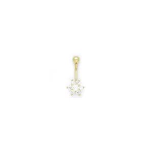16 Gauge Solid 14kt Yellow Gold Cubic Zirconia Flower Belly Ring