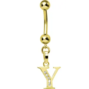 16 Gauge Solid 14kt Yellow Gold CZ Initial Y Belly Ring