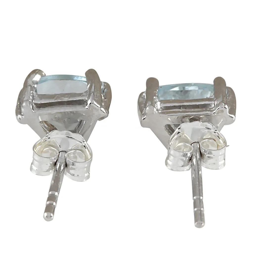 1.70 Carat Natural Aquamarine 14K White Gold Earrings
