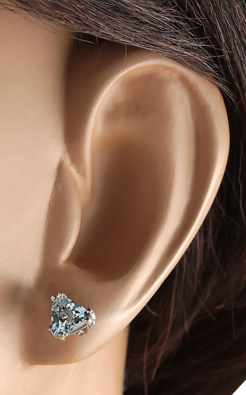 1.70 Carat Natural Aquamarine 14K White Gold Earrings