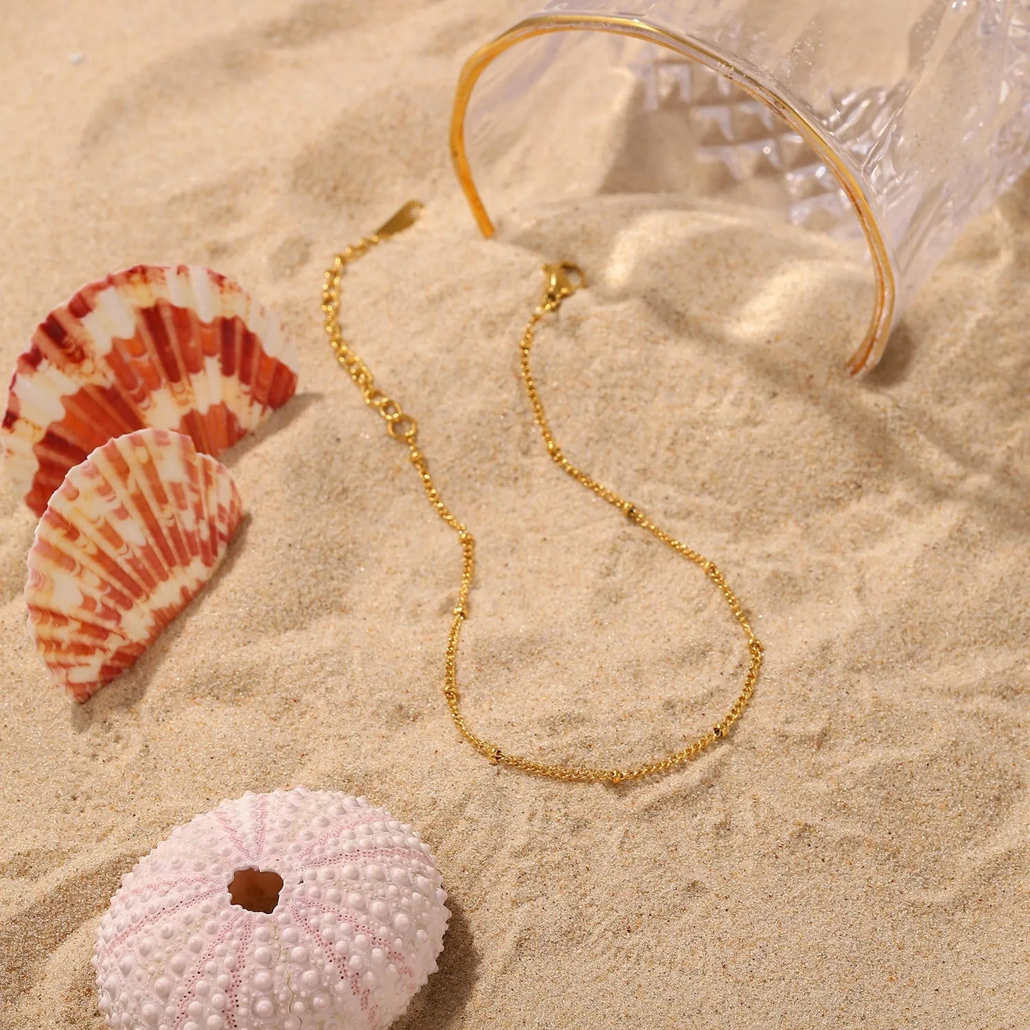 18K Gold Fine Classic Ball Bead Chain Stainless Steel Anklets
