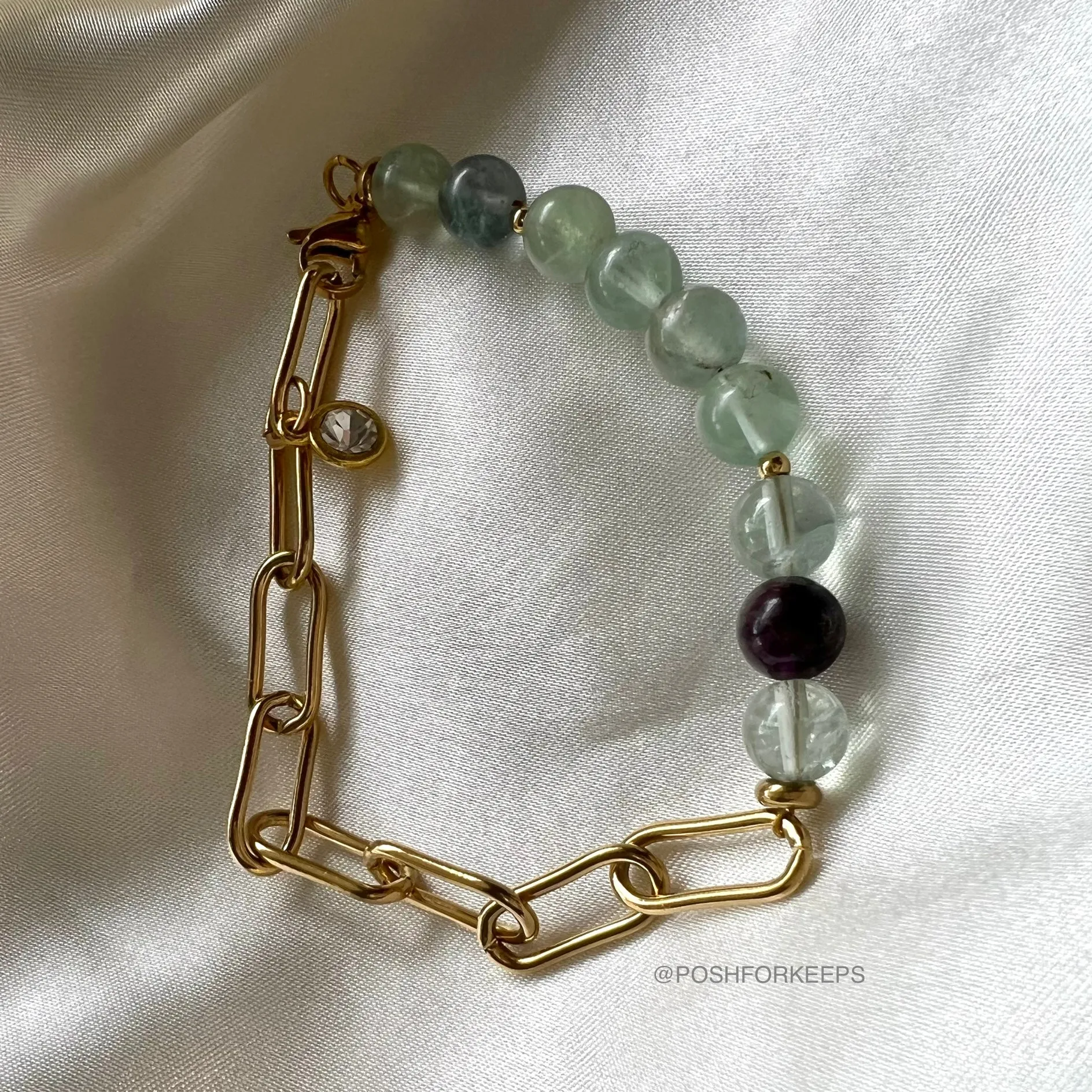 18K GOLD JADE BEAD LINK BRACELET