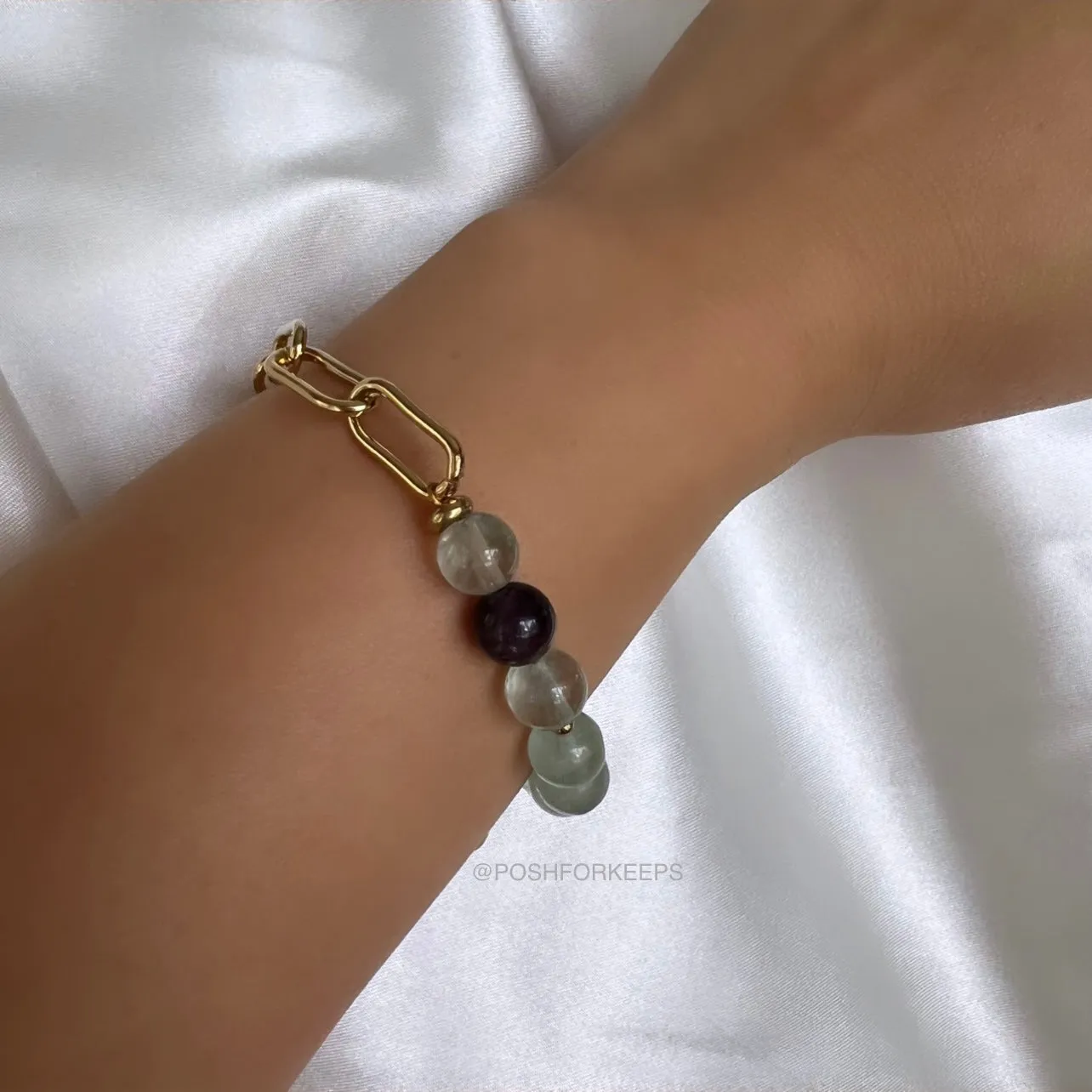 18K GOLD JADE BEAD LINK BRACELET