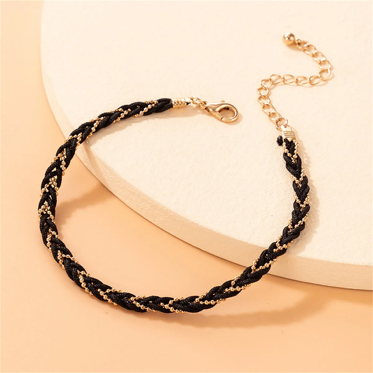 18K Gold-Plated & Black Polyster Braided Anklet