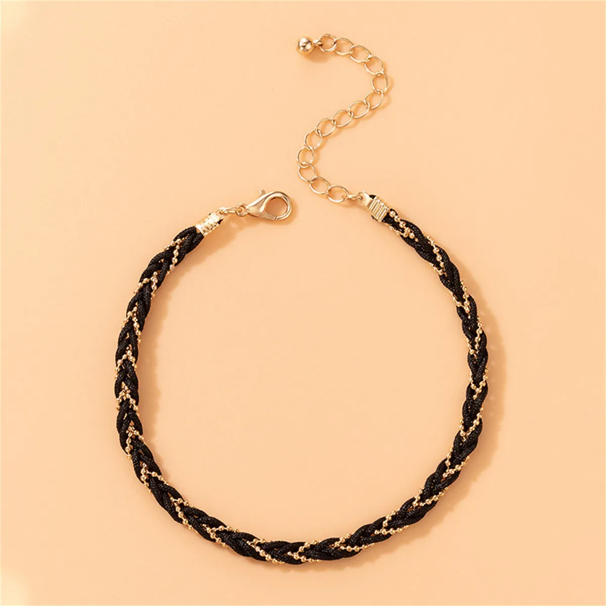 18K Gold-Plated & Black Polyster Braided Anklet