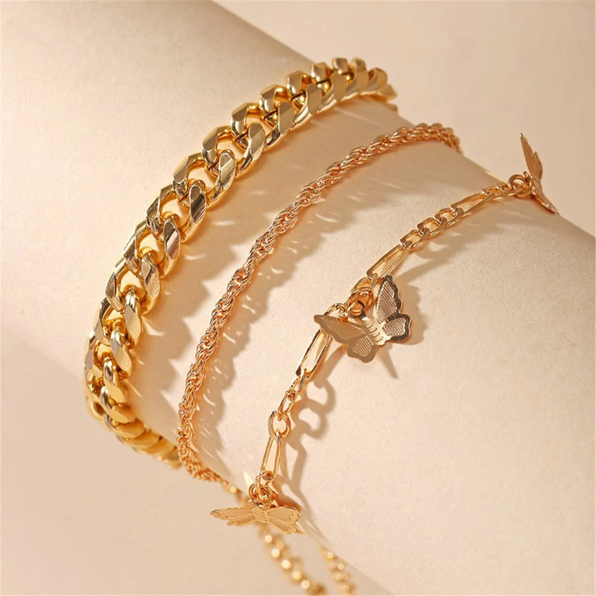 18K Gold-Plated Butterfly Anklet Set