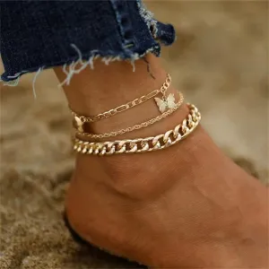 18K Gold-Plated Butterfly Anklet Set