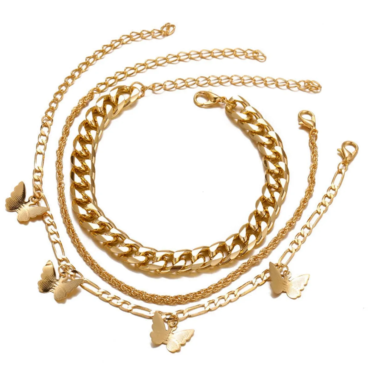 18K Gold-Plated Butterfly Anklet Set