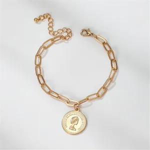 18K Gold-Plated Coin Figaro Charm Anklet