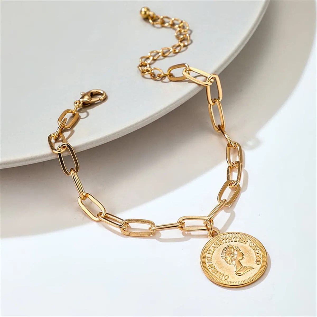 18K Gold-Plated Coin Figaro Charm Anklet