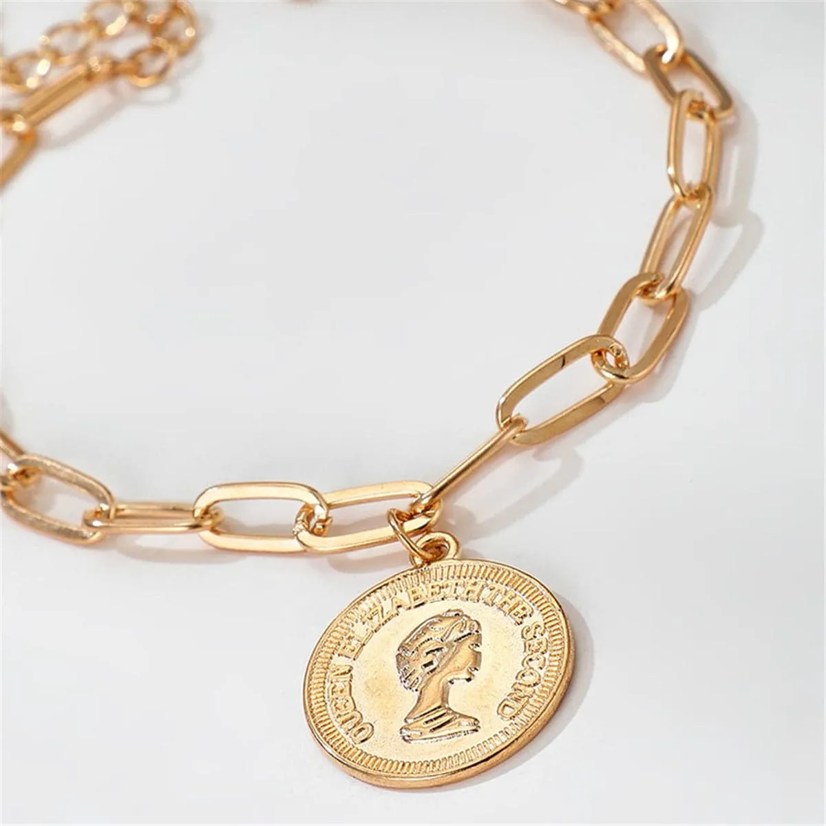 18K Gold-Plated Coin Figaro Charm Anklet