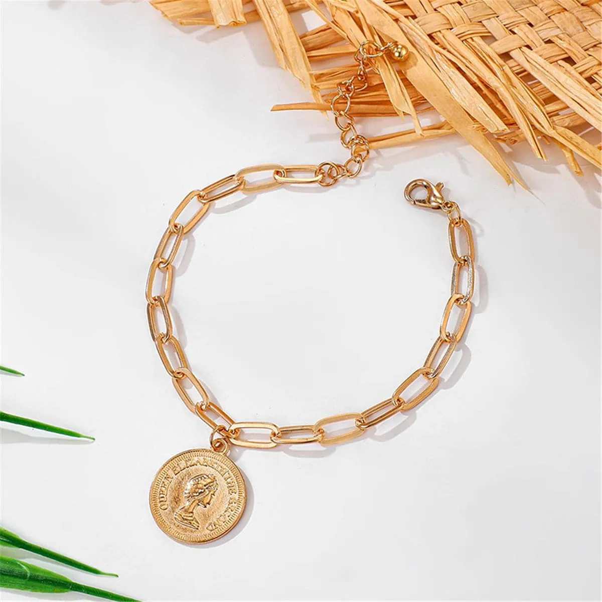 18K Gold-Plated Coin Figaro Charm Anklet
