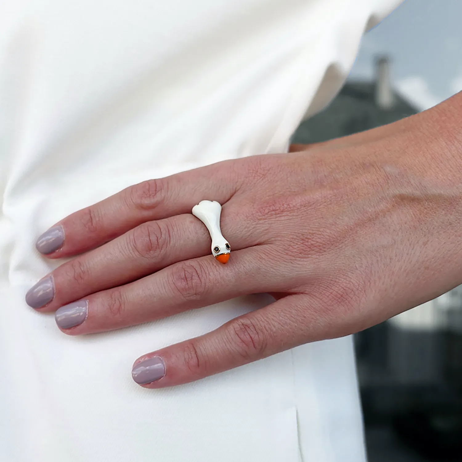 18K Gold-Plated Enamel Lulu Goose Ring