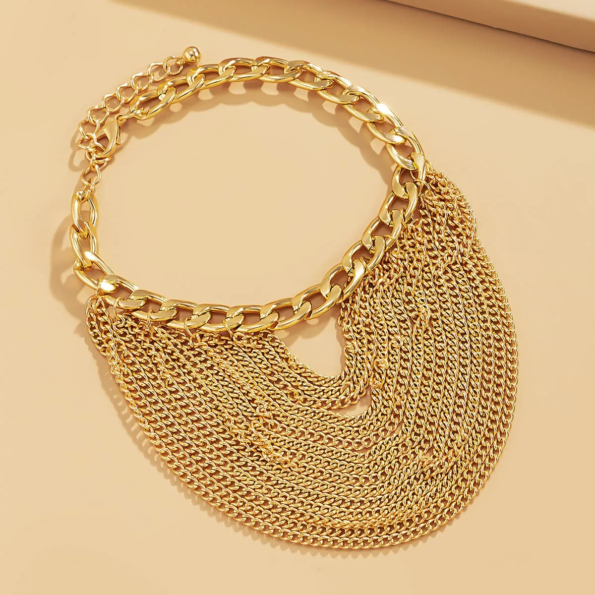 18K Gold-Plated Figaro Layered Tassel Anklet