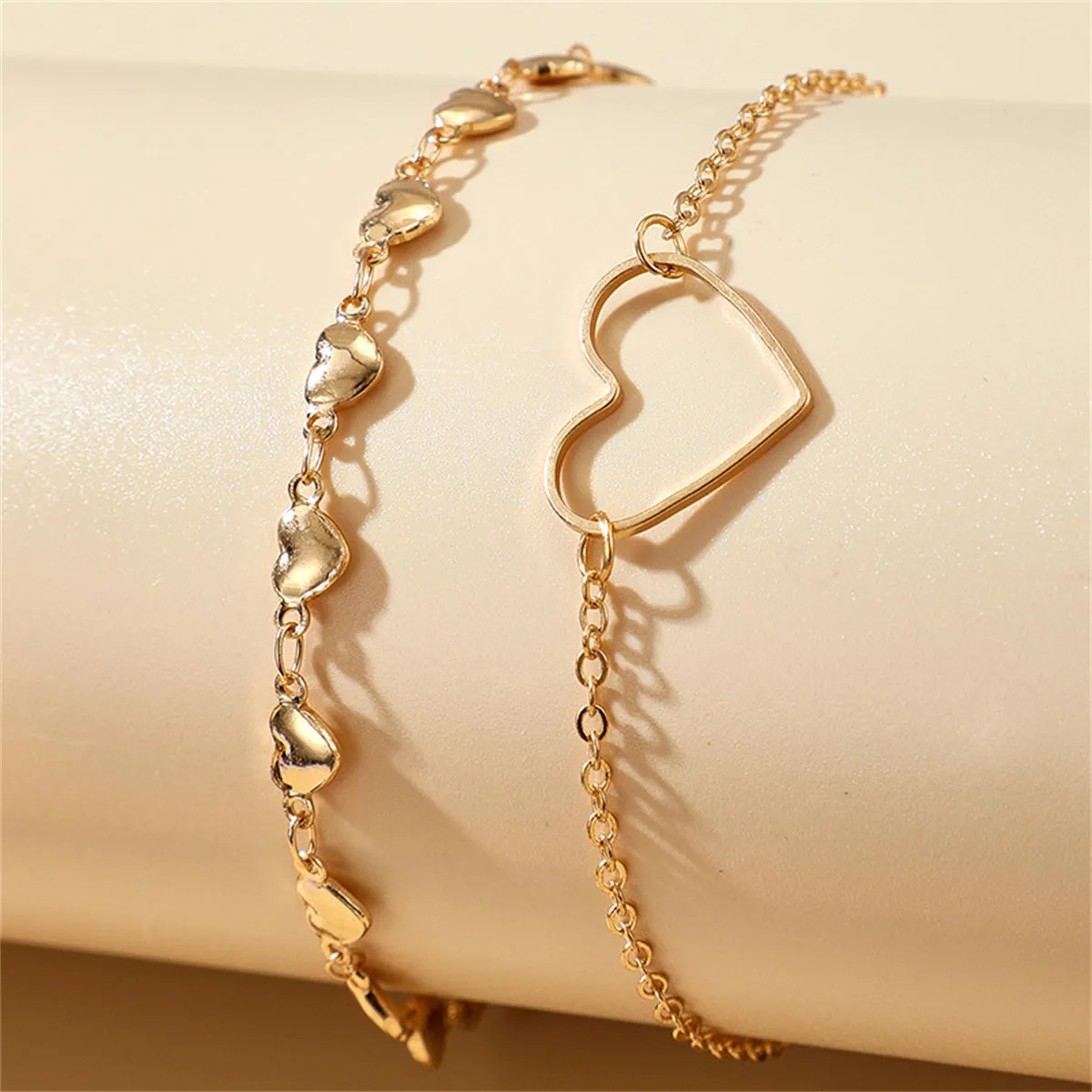 18K Gold-Plated Open Heart Charm Anklets