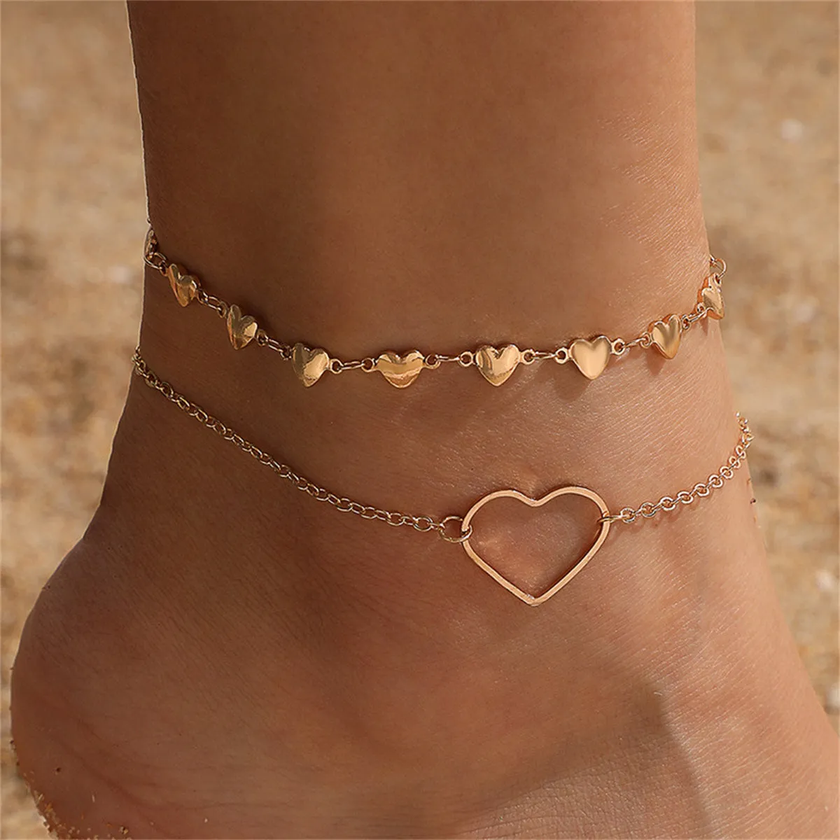 18K Gold-Plated Open Heart Charm Anklets