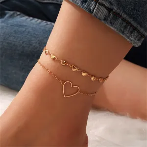 18K Gold-Plated Open Heart Charm Anklets