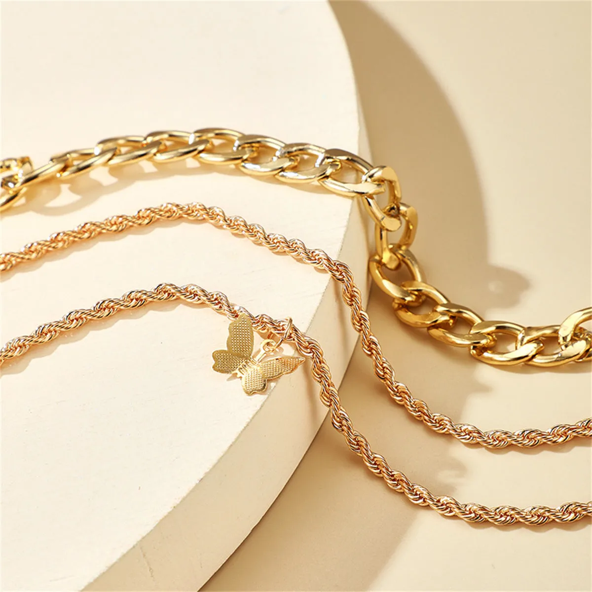 18K Gold-Plated Rope-Chain Butterfly-Charm Anklet Set