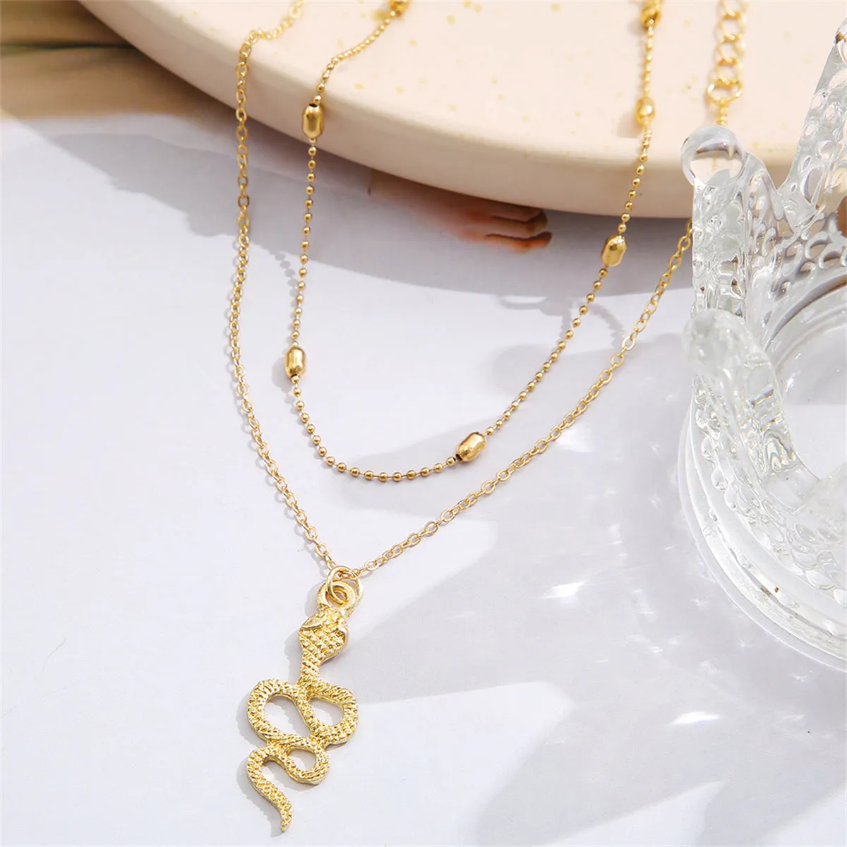 18K Gold-Plated Station Anklet & Snake Charm Anklet