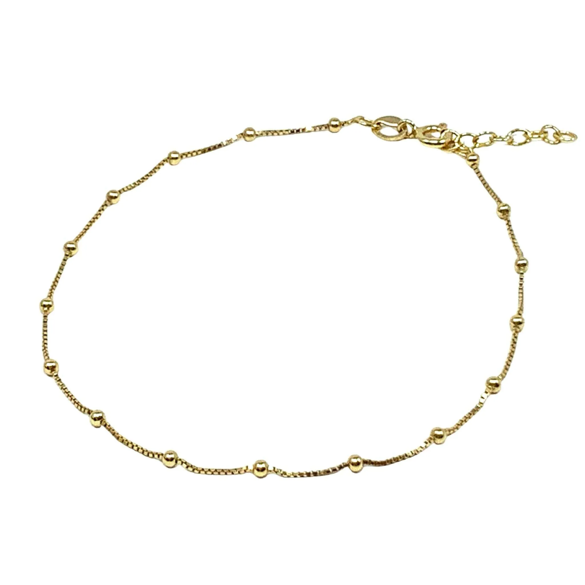 18K Gold Plated Sterling Silver Anklet Bracelet with Ball Beads