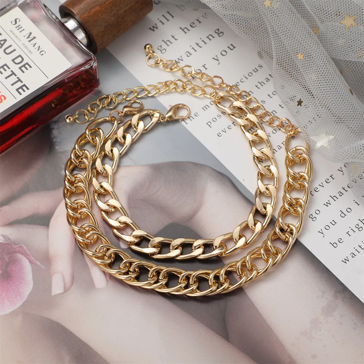 18K Gold-Plated Thick Curb Chain Anklet & Thin Curb Chain Anklet