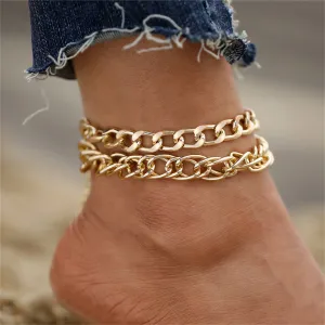 18K Gold-Plated Thick Curb Chain Anklet & Thin Curb Chain Anklet