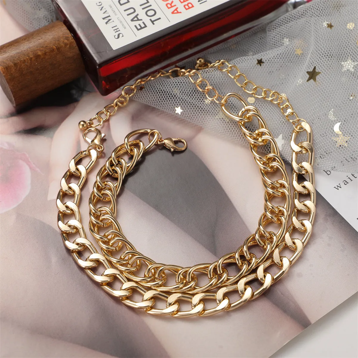 18K Gold-Plated Thick Curb Chain Anklet & Thin Curb Chain Anklet