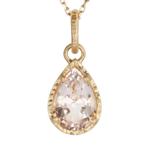 18K Gold Textured Morganite Pendant