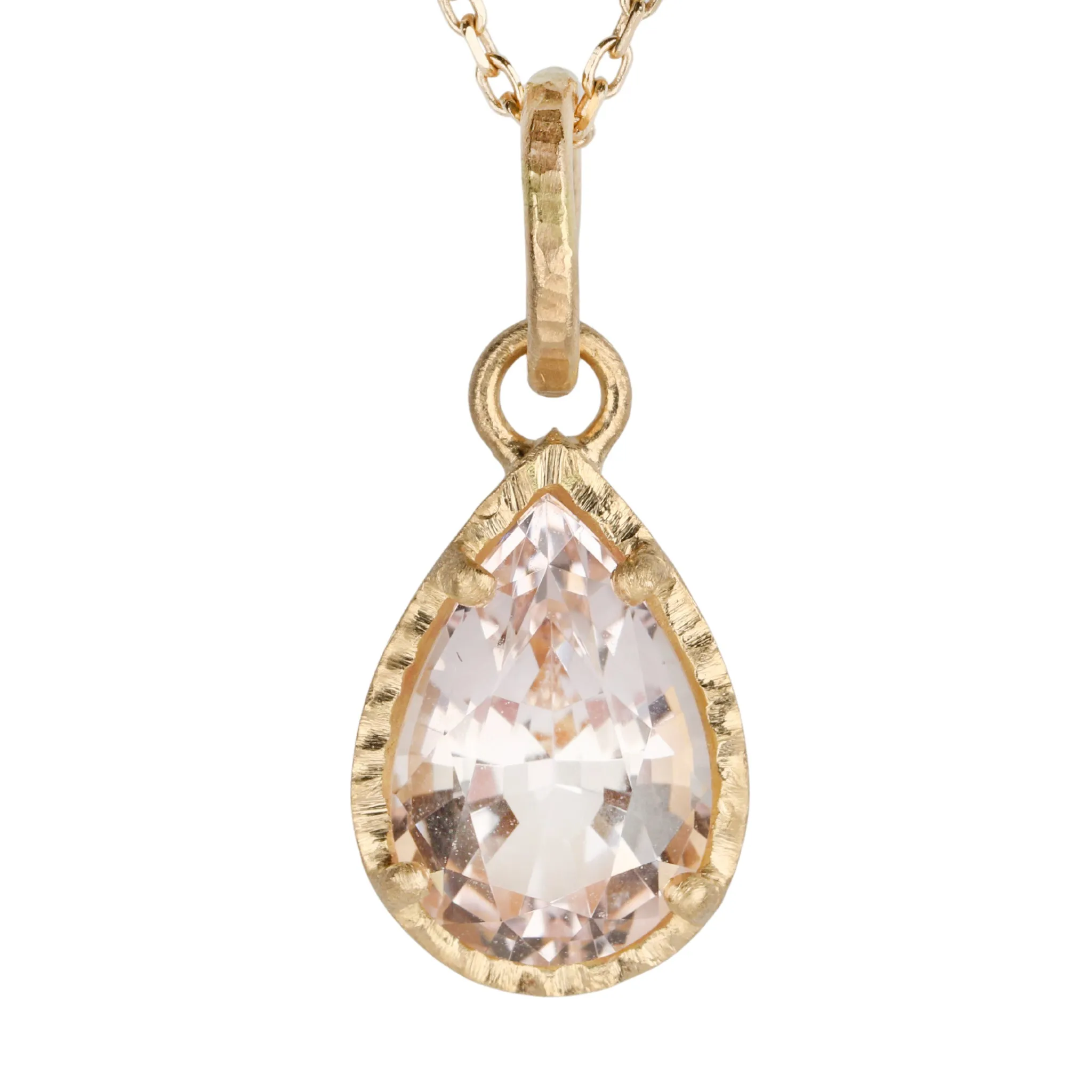 18K Gold Textured Morganite Pendant