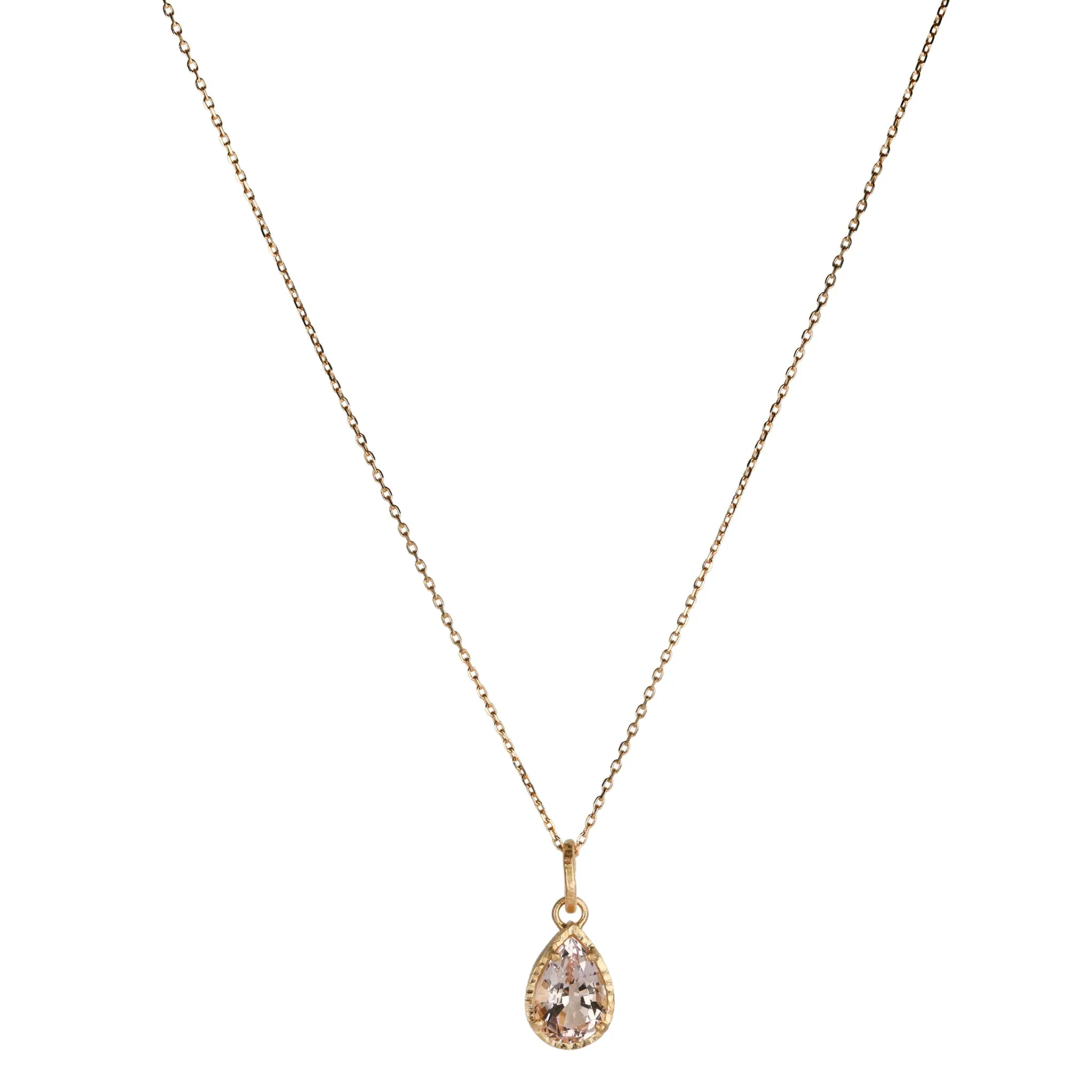 18K Gold Textured Morganite Pendant