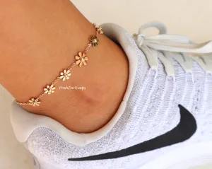 18K ROSE GOLD DAISY FLOWER ANKLET