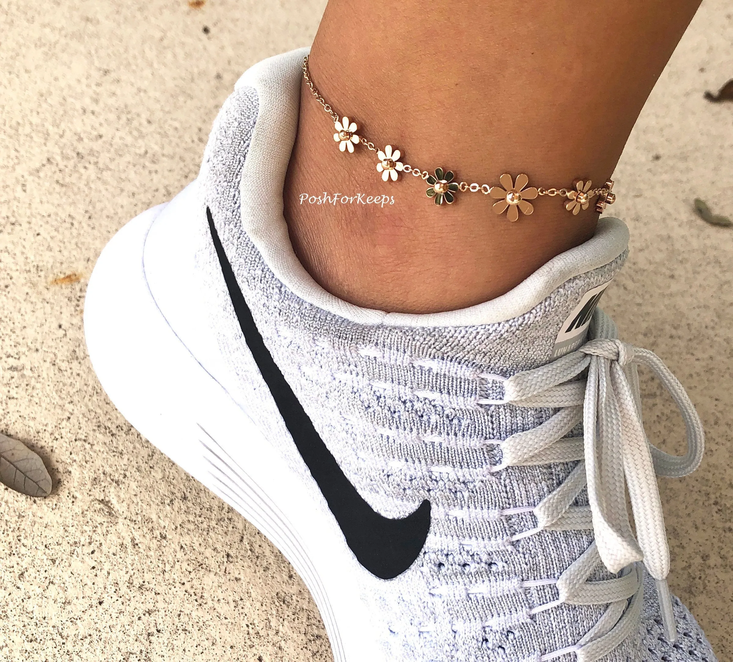 18K ROSE GOLD DAISY FLOWER ANKLET