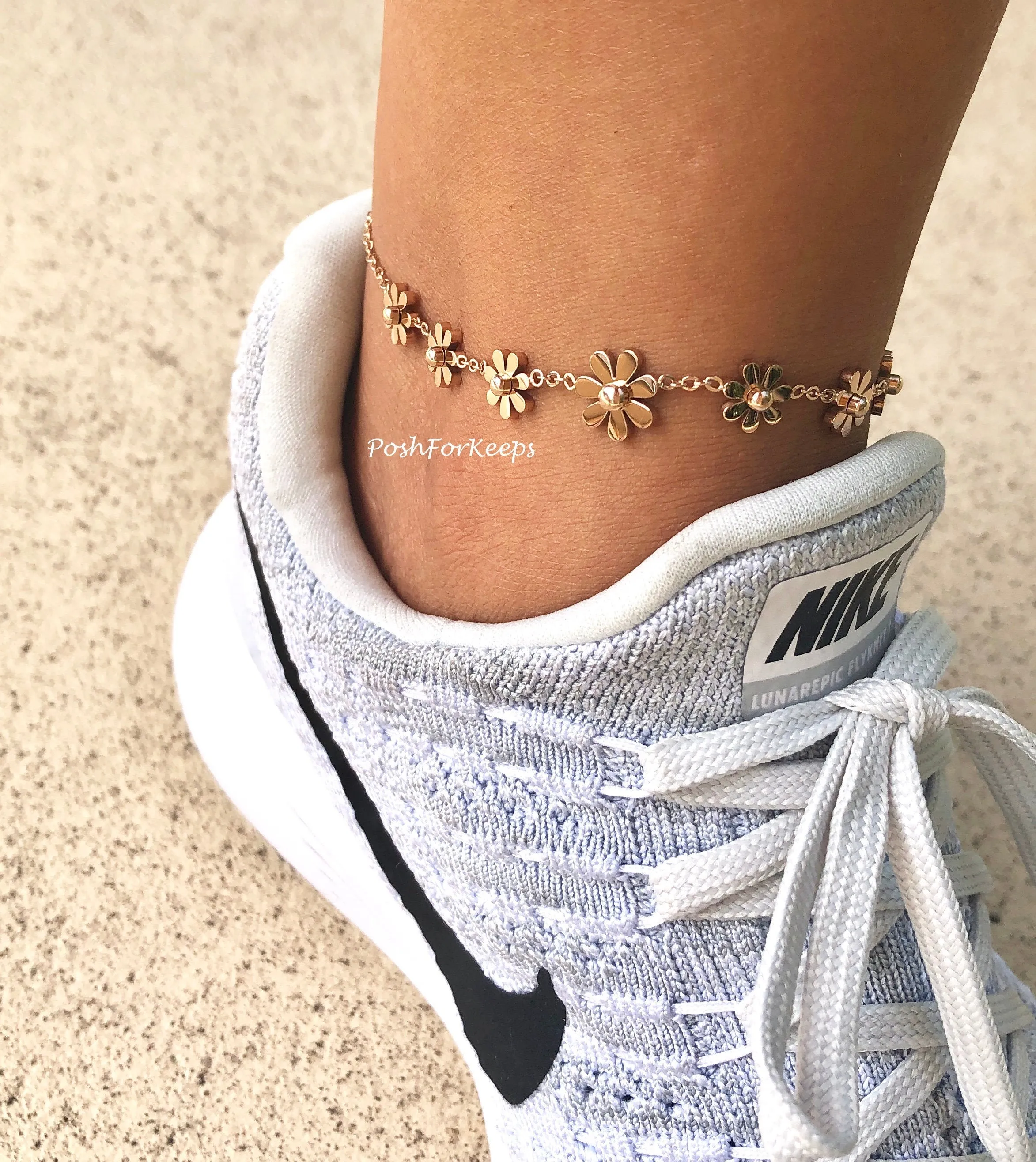 18K ROSE GOLD DAISY FLOWER ANKLET