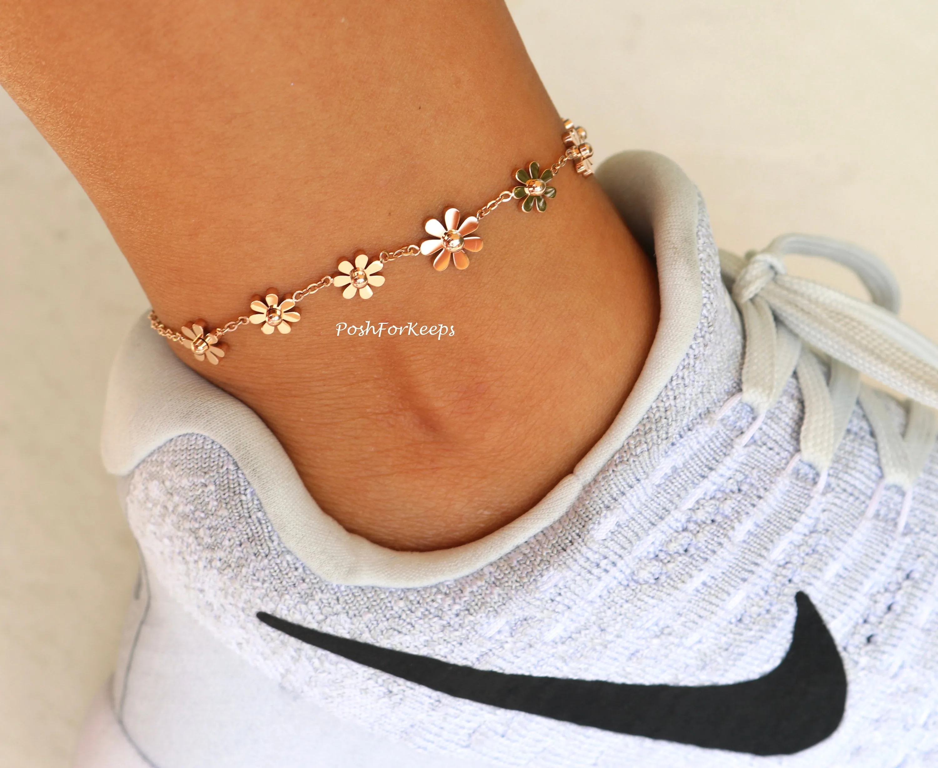 18K ROSE GOLD DAISY FLOWER ANKLET