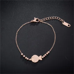 18K Rose Gold-Plated Frosted Fish & Bead Anklet