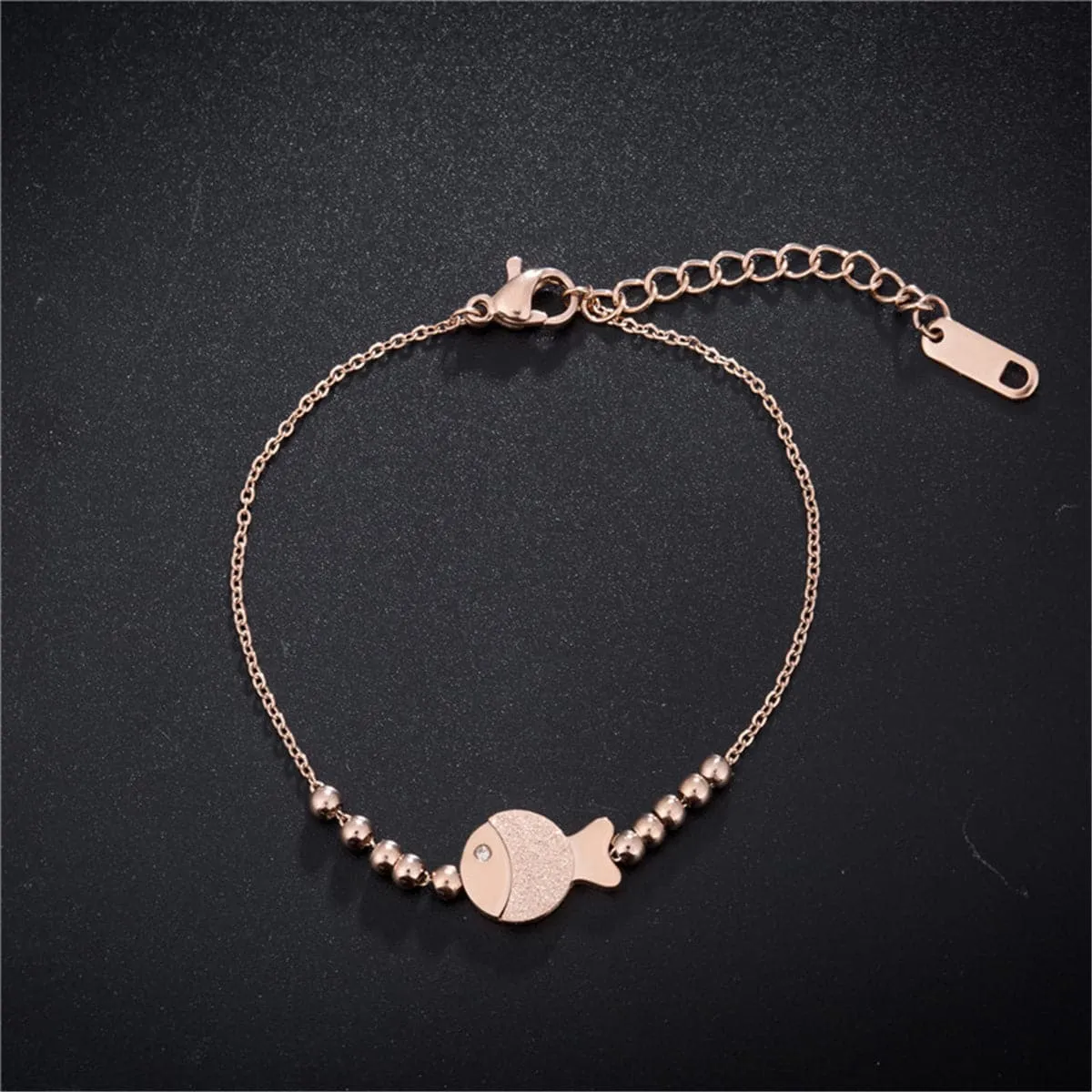 18K Rose Gold-Plated Frosted Fish & Bead Anklet