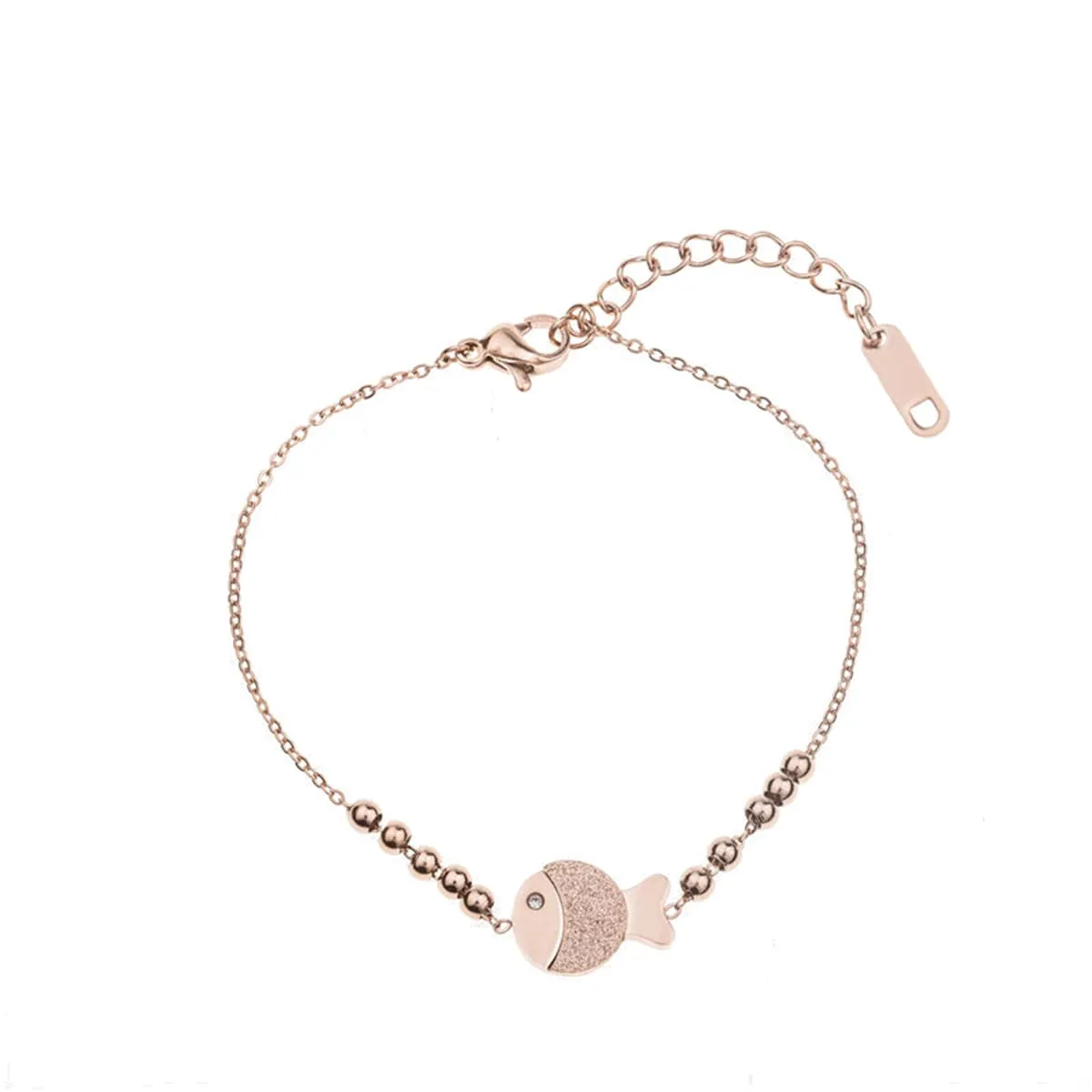 18K Rose Gold-Plated Frosted Fish & Bead Anklet
