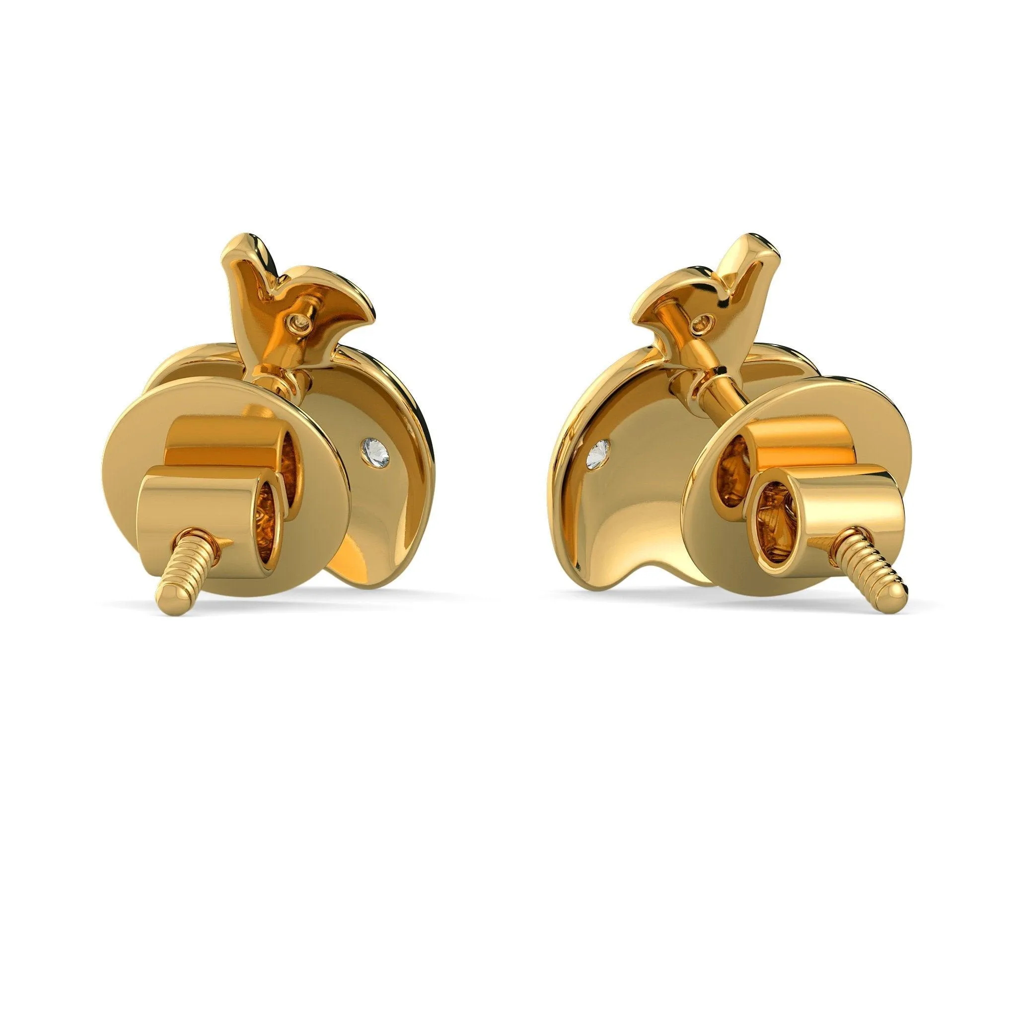 18k Solid Yellow Gold Handmade Apple Diamond Earrings, Apple Earrings, Gold Earrings, Diamond Earrings