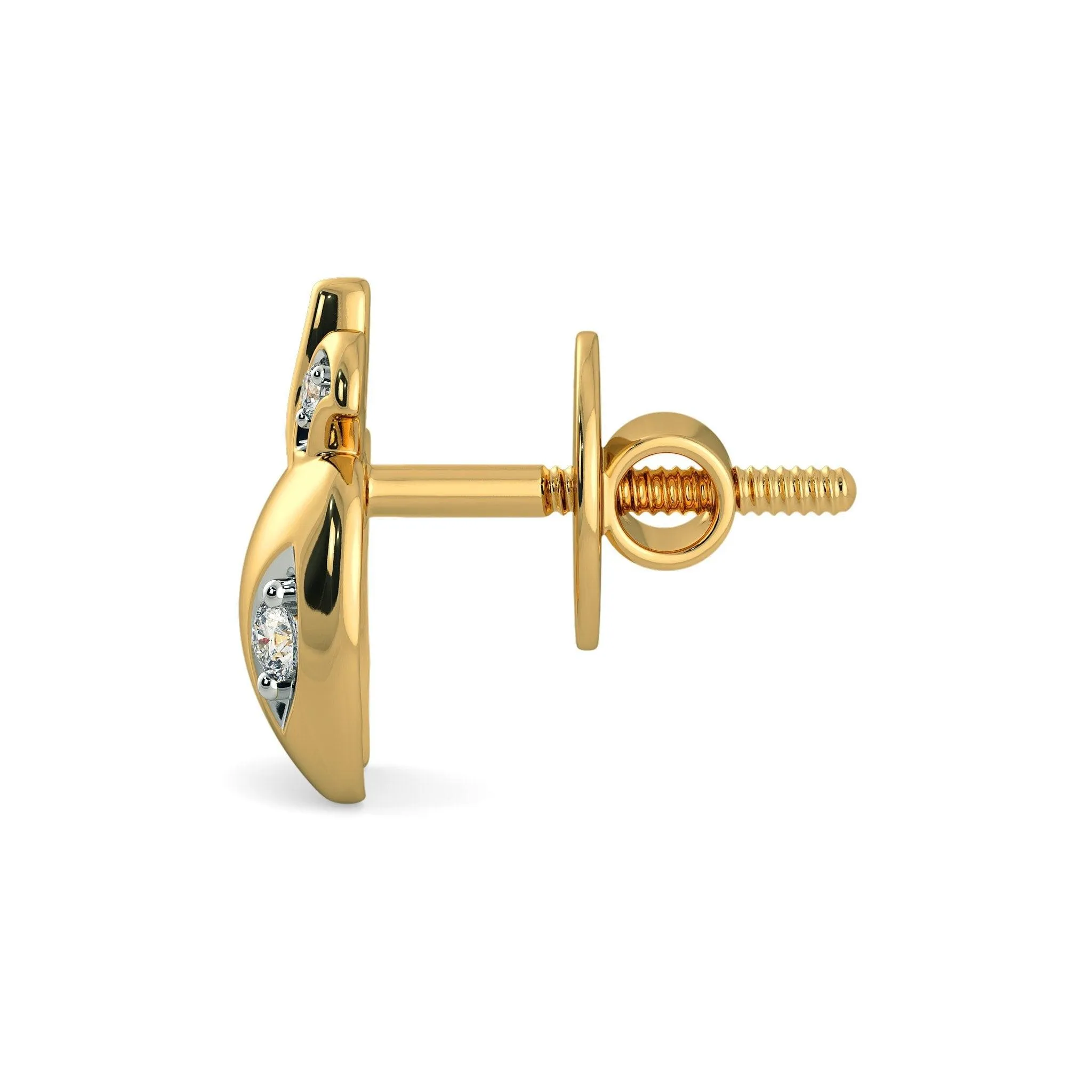 18k Solid Yellow Gold Handmade Apple Diamond Earrings, Apple Earrings, Gold Earrings, Diamond Earrings