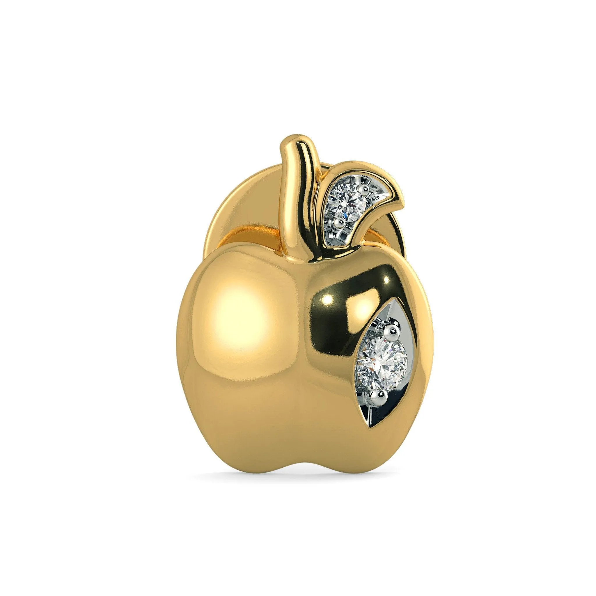 18k Solid Yellow Gold Handmade Apple Diamond Earrings, Apple Earrings, Gold Earrings, Diamond Earrings